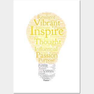 Inspire Light Bulb Word Cloud Orange Light Art Posters and Art